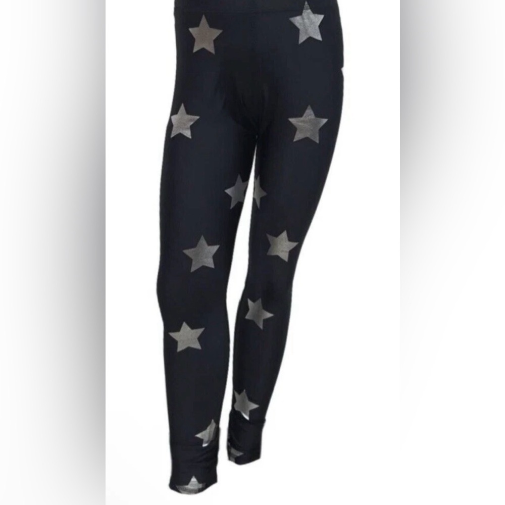 Terez Ankle Leggings Black Sliver Star Foil Size S Small Girls Retail $64, NWT